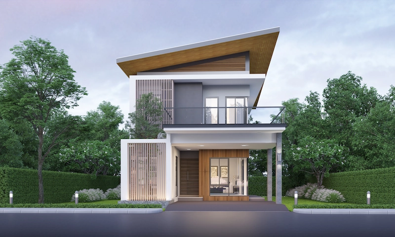 Desain Rumah Minimalis 2 Lantai dengan Atap Sandar.webp